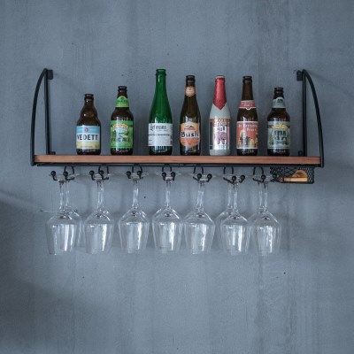 铁艺红酒杯架倒挂墙上实木置物架餐厅葡萄酒架创意壁挂式高脚杯架,淘宝优惠券,粉丝福利购,淘宝优惠卷