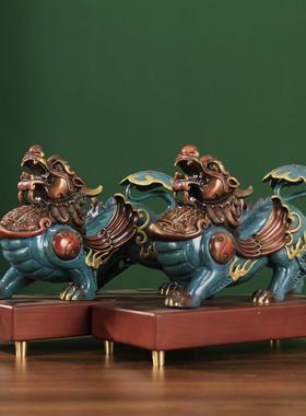 黄铜貔貅摆件客一60对铜业貔貅皮丘厅玄关居办公室店铺开装饰礼家