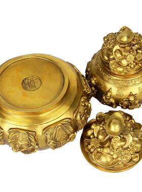 宝盆纯黄铜五路财神有宝聚聚盆新居乔迁开T94业盖礼物礼品装饰摆