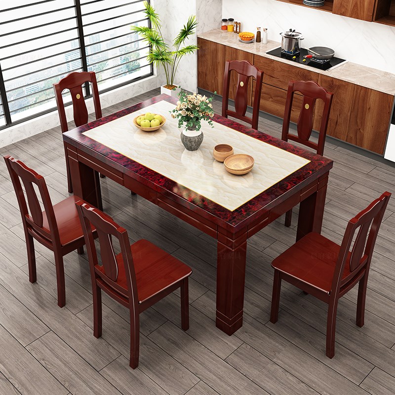 实木大理石餐桌椅组合新中式西餐桌现代简约小户型家用长方形饭桌 - 图2