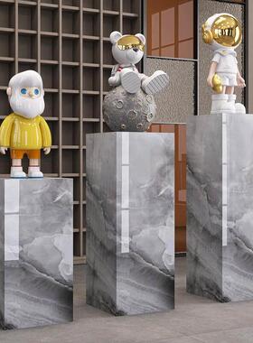 落地装饰摆饰底座丨客厅玄关大理石岩板展示增高台石头墩子花架