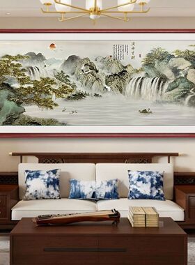 定制装饰画浮雕描金山水画中式客厅山水画办公室流水生财沙发挂画