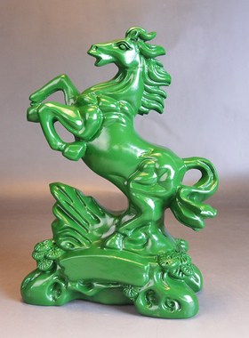 绿色木雕马到成功摆件实木质十二生肖马家K居装饰摆设开业工艺礼