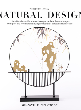 新中式金属亚克力圆形屏风摆件样板房玄关酒店大堂售楼处古典饰品