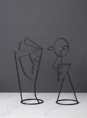 约欧抽象铁艺几北何桌面摆简件楼YIG部家居室内客厅玄关软装售饰