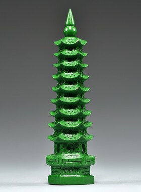 绿色木雕刻9层文昌塔摆件实木头九层文昌塔家居客厅办公室装饰品