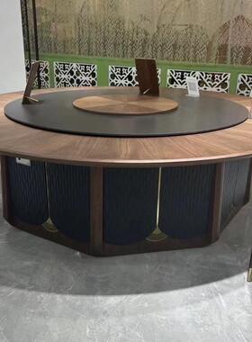 新中式酒NZA大店圆桌动实餐木桌电带岩板转盘人人饭店餐厅家用桌