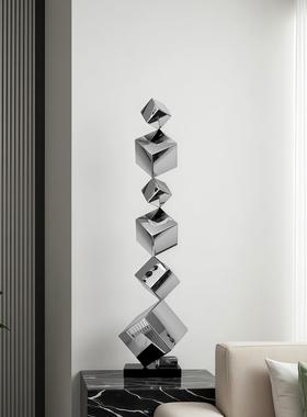 现代轻奢落地雕塑艺术品几何不锈钢样板间酒店大堂玄关壁龛摆件