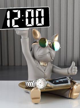 厅法斗犬摆件创意钱548罐数字电子时钟轻奢客电视柜存酒饰柜家居