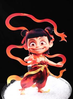 网红哪咤刺身摆件鱼雕板海鲜姿造背景装饰品冷菜摆盘点缀人物插牌