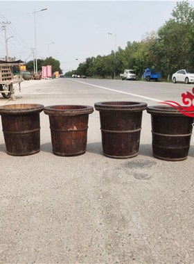 民俗怀旧老物件老木盆木桶木头花盆影视道具垃圾桶植物花盆实木盆