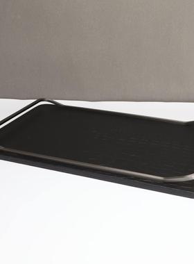 新中式黑色托盘摆件样板房售楼部卧室书房客厅桌面玄关软装饰品