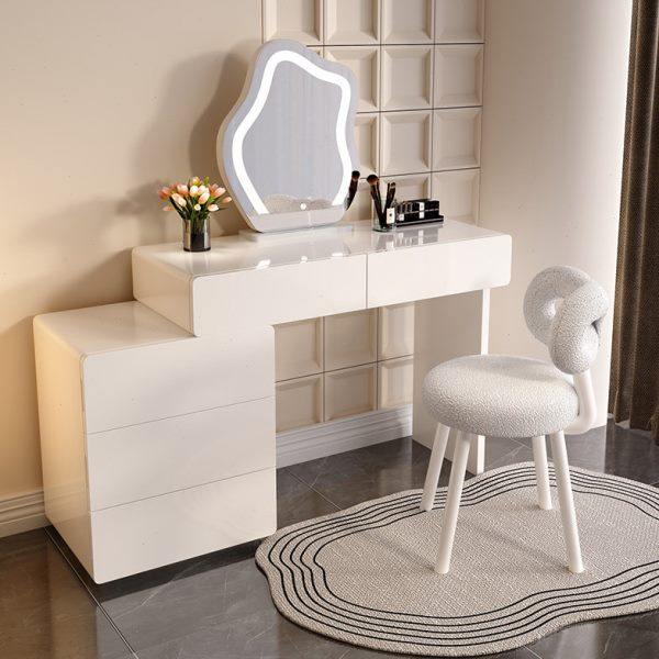 钢琴烤漆法式实木梳妆台卧室现代简约轻奢收纳柜一体奶油风化妆台,淘宝优惠券,粉丝福利购,淘宝优惠卷