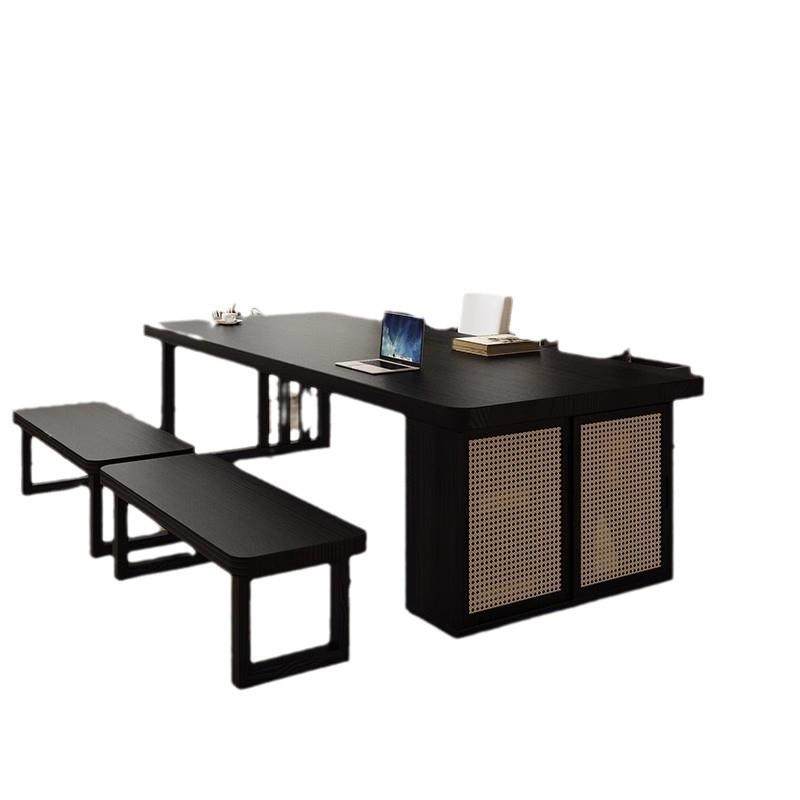 黑色全实木书桌书柜一体学习办公桌工作台大板桌去客厅化长条桌子,淘宝优惠券,粉丝福利购,淘宝优惠卷