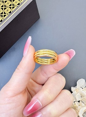 孟加拉赤金首饰素圈古o法磨砂光面戒指合金黄色男女士指环戒指送