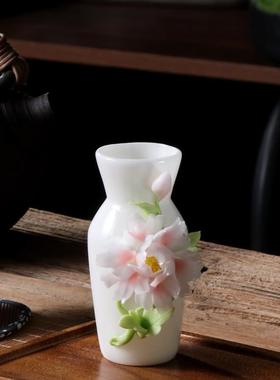 家居摆件装饰品纯手工花瓶手捏陶瓷花冰种玉瓷中式客厅插花摆设