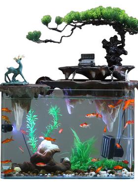 关环水招电财水电摆件76193671假山视玄鱼缸电视柜公室饰循装环旁