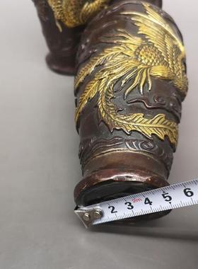 AL-63004仿古紫铜摆色鎏金龙凤花瓶对一家瓶居客厅摆件古玩铜器紫