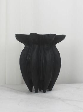 中样古简饰约黑色佛手花瓶民宿酒店板间客厅玄风关插花QDK花器软