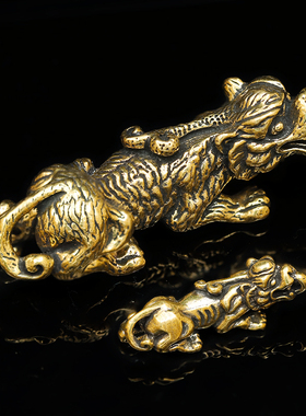 黄铜实心貔貅天禄手把件咬钱招财皮休桌面摆件男女随身把玩文玩镇