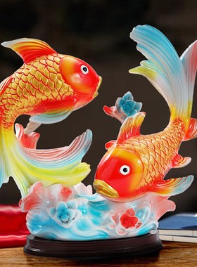 年年有余锦鲤金鱼招财摆件v办公室玄关酒柜乔迁新居博古架装饰礼