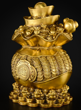 纯铜福袋聚宝盆l摆件元宝存钱罐客厅财位铜储蓄罐大号