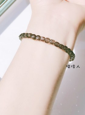 天然茶水晶烟晶方糖切面手链女单圈时尚简约手串 情侣礼物