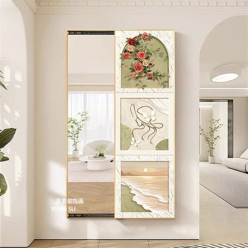 奶油风隐藏式可推拉全身镜试衣镜可关闭镜子客厅卧室玄关装饰挂画 - 图2