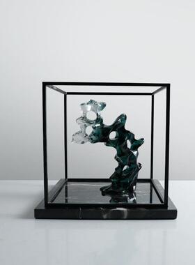 中式创意大理石底座金框架抽象树脂摆件板房书属房GD-A1622艺术装