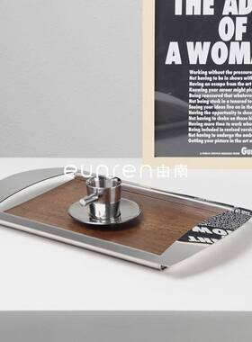 简约不钢胡桃木托盘收纳果盘摆YN-TP197件家居茶几餐桌房板间软装