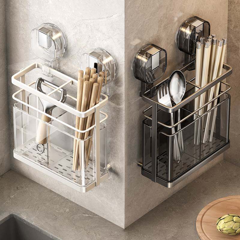 Kitchen rack chopstick tube chopstick cage suction cup wall-mounted free chopstick tube chopstick storage box drain punch household