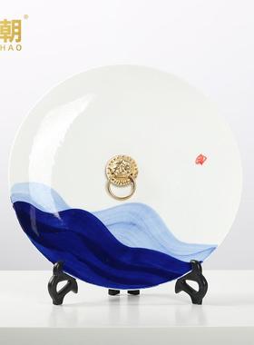 现新式铜扣蓝J88色大海陶瓷赏盘玄狮关样中板房间书房代家居软装