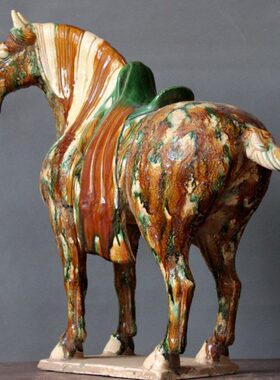唐三彩马陶瓷大马仿古做旧马摆件中式家居装饰品客厅隔断酒柜摆设
