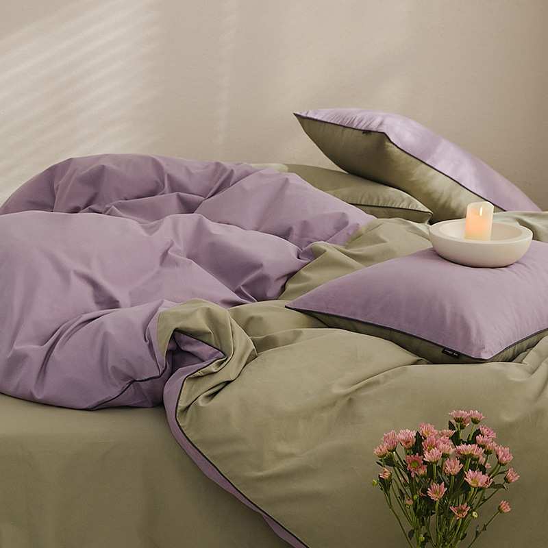 秋冬北欧100支全棉磨毛四件套纯色被套床单纯棉全棉加厚保暖床品 - 图0