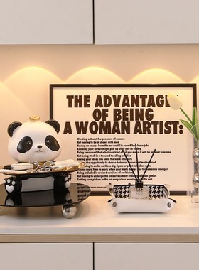 创意熊猫a钥匙收纳玄关客厅摆件进门入户桌面家居装饰新居乔迁礼