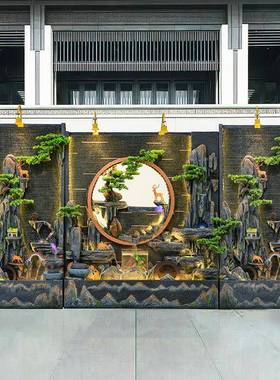 假山水摆件庭院水幕xw2311墙屏风酒池店流别景墅玄关循环水墙鱼喷