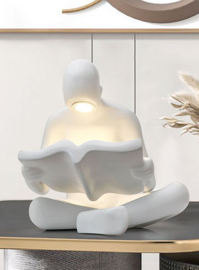 样板间人物雕塑看书者摆件欧式家居客厅玄关书房抽象玻璃钢艺术品