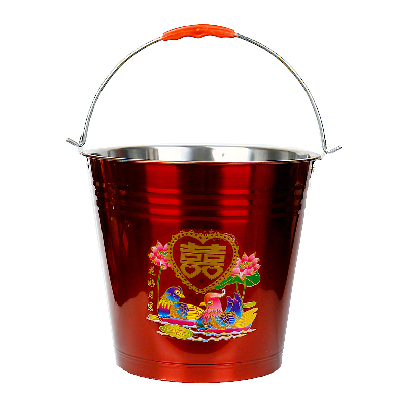 结婚子孙桶新娘陪嫁用品红色水桶不锈钢喜桶一对婚庆红桶结婚桶子 - 图3