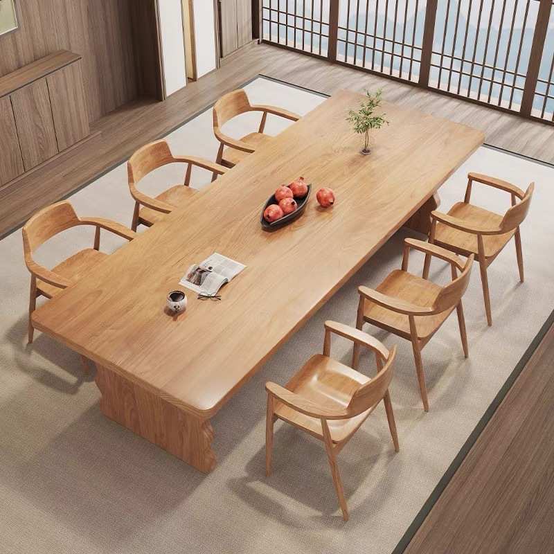 现代简约实木餐桌椅小户型家用长方形吃饭桌大板办公室会议室桌子 - 图0