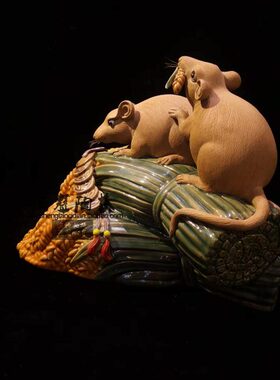 五谷丰登金鼠年中式动物生肖旺事业石湾公仔陶瓷客厅酒柜摆件