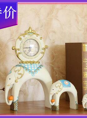 厂家直销摆创意REC1A0小象装饰座摆设厅卧室时钟树钟脂工客艺品件