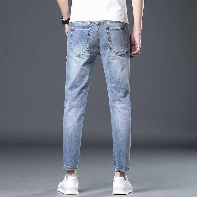 夏季薄款浅蓝色牛仔裤男九分裤修身小脚高端弹力不掉色男裤,淘宝优惠券,粉丝福利购,淘宝优惠卷