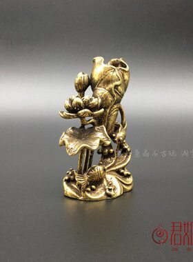 黄铜荷花鲤鱼香插摆件实心铜小金鱼荷叶莲花池塘意境茶宠创意香插