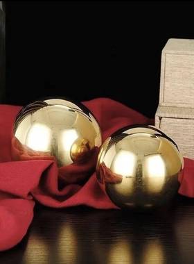 全黄手铜件镜面实心铜球盘玩保健球健身Y1064球中老年手把手按摩