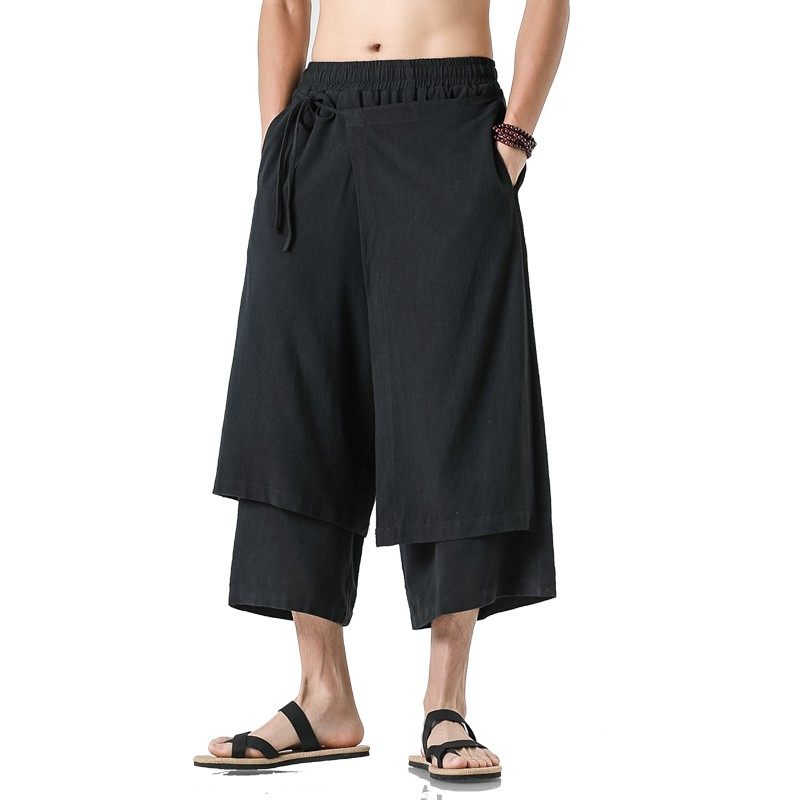 夏季薄款中式亚麻汉服短裤中国风男装棉麻男裤古风七分裤复古唐装,淘宝优惠券,粉丝福利购,淘宝优惠卷