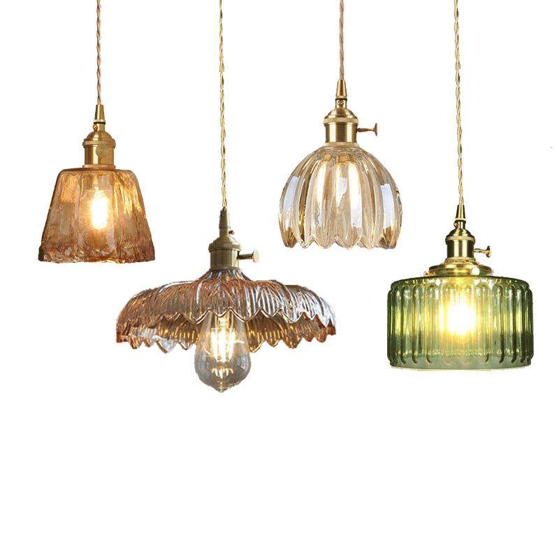 跨境日式复古网红玻璃琥珀花朵单头卧室吧台餐厅奶茶北欧简约吊灯,淘宝优惠券,粉丝福利购,淘宝优惠卷