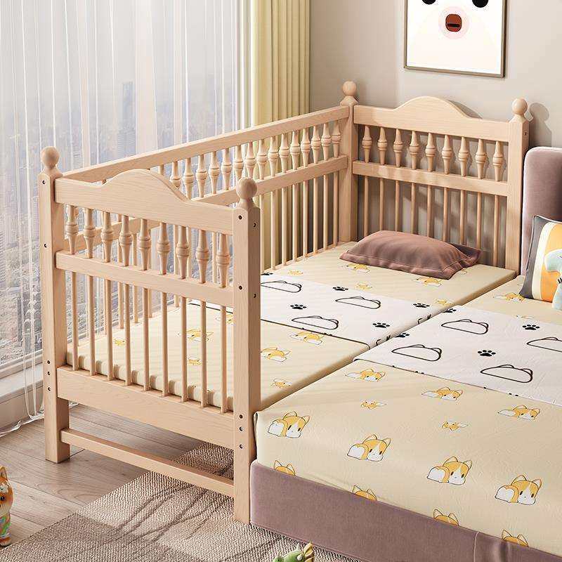 榉木实木儿童拼接大床带护栏男孩女孩加宽床边床婴儿宝宝单人小床,淘宝优惠券,粉丝福利购,淘宝优惠卷
