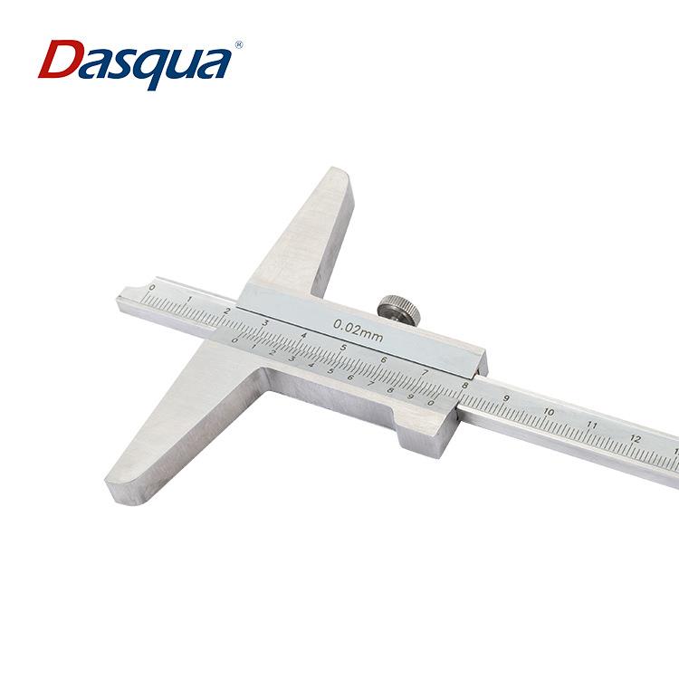 Dasqua整体不锈钢深度游标卡尺0-150/200/300mm达时科带表深度尺 - 图0