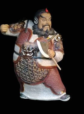 石湾陶瓷门神哼哈二将装饰摆件门厅客厅电视家居博古架前台摆设