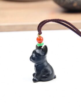 天然黑曜石狗项链项坠 生肖黑曜石水晶狗挂件挂坠男女款小狗吊坠